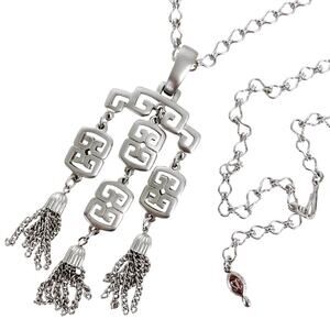 Vintage 1960s Signed Crown Trifari Mod Pendant Silver Tone Tassels Collectible